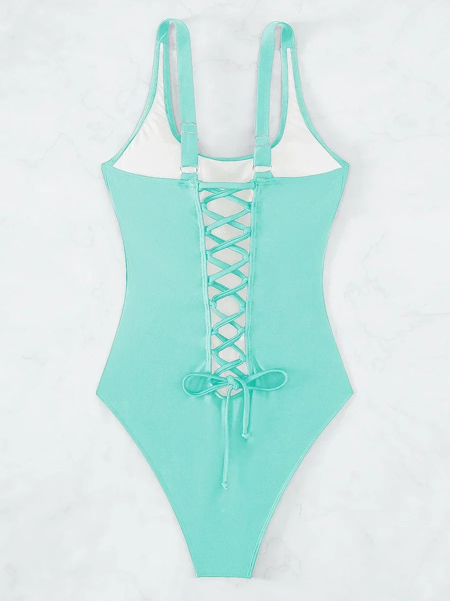 S - XXL Sexy Criss Cross Backless Women Swimwear One Piece Swimsuit Female High Leg Cut Monokini Bather Bathing Suit Swim Lady