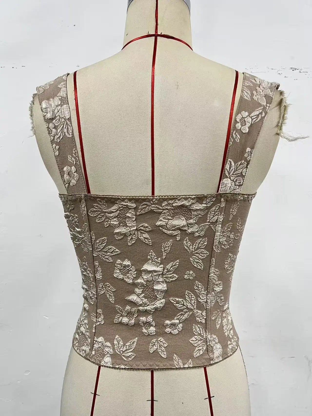 Sexy Khaki Floral Print Tank Top Women Summer Front Bandage Cross Slim Fishbone Camisole Vacation Y2K Slim Corset Streetwear