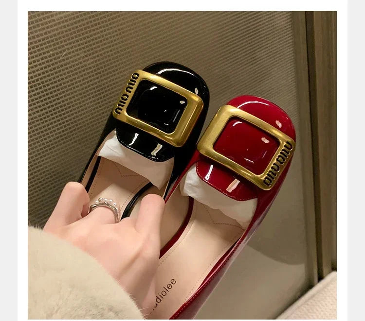Women Pumps Fashion Square Heel Sexy High Heels Wedding Shoes Ladies Round Toe Metal Buckle Party Chunky Shoes Zapatillas Mujer