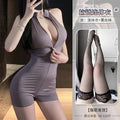 Sexy Schoolgirl Two-way Zipper Open Chest Crotch Bodysuits Deep V Suspenders Sleeveless Bodysuits Charming Thin Casual Hot 15T6