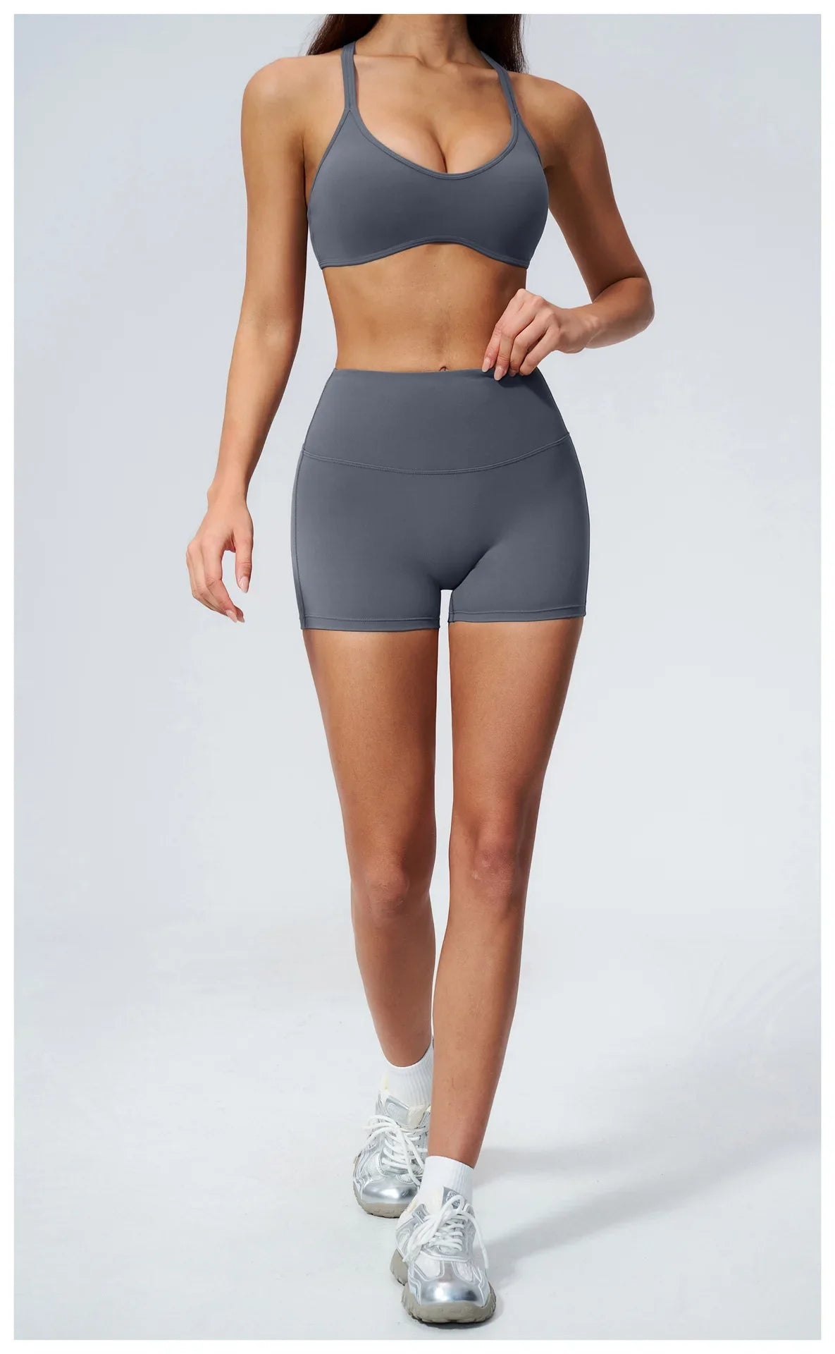 2 Piece Summer Yoga Sets for Women Hollow Back Cross Sports Bra Fitness Clothes Tight High Waist Shorts Running Workout Clothes