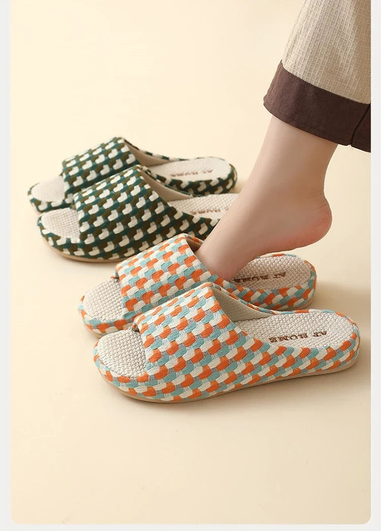 Breathable Cotton Linen Slippers For Women Men Summer Autumn House Shoes Anti-slip Keep Quiet Couples Home Floor Flax Slides