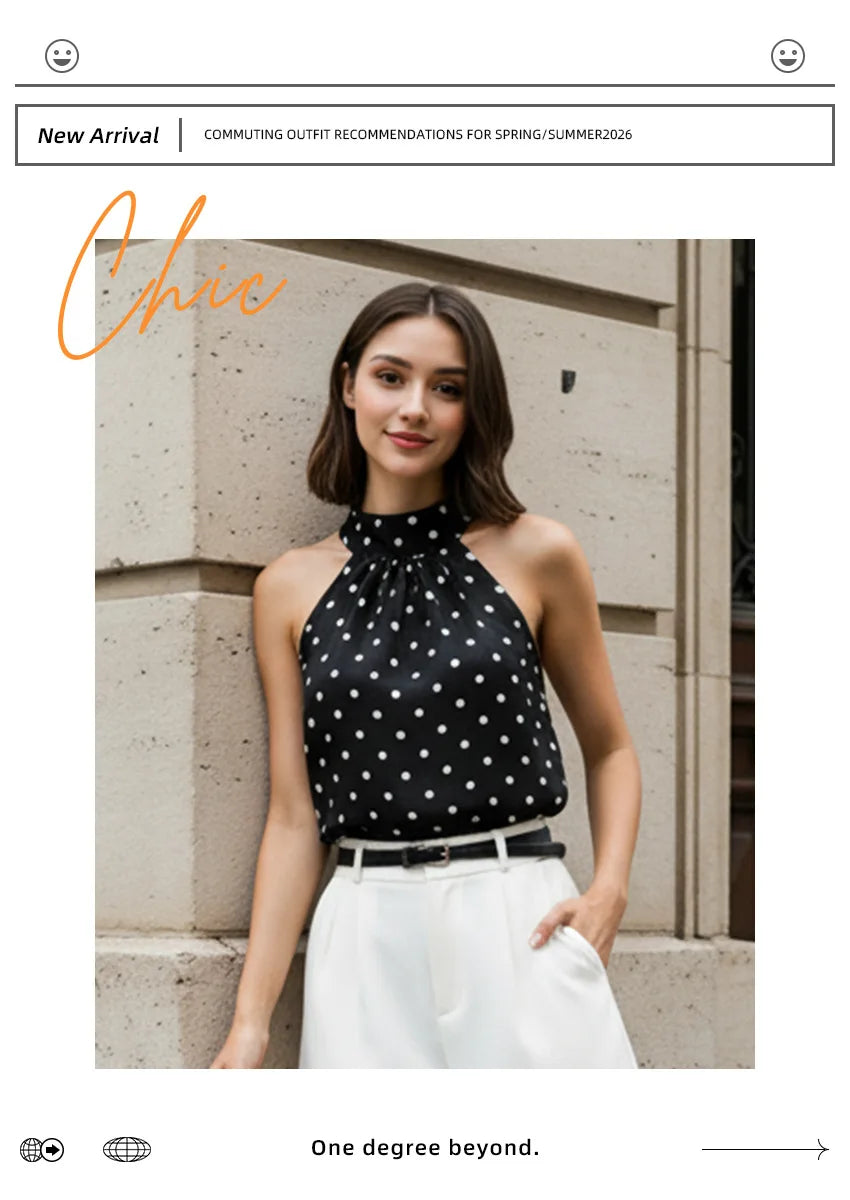 Phantasy Office Lady Polka Dot Tanks Eleghant Halter Black Top Women Sexy Lace up Sleeveless Red Vest 2026 Summer Clothing