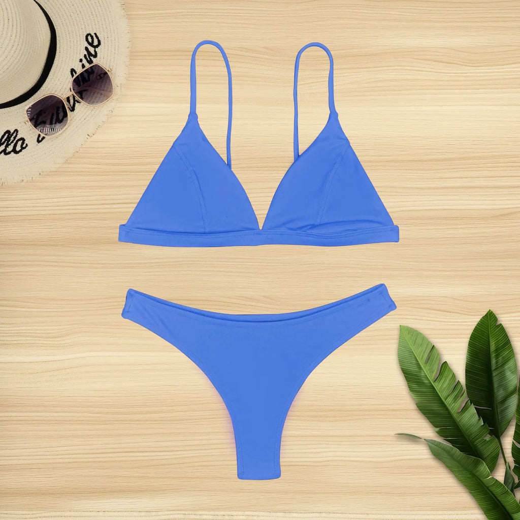 2026 Sexy Solid Color Bikini Swimwear Women's Underwear Nylon Fabric with Chest Pad No Steel Support For Swimming Swimsuit