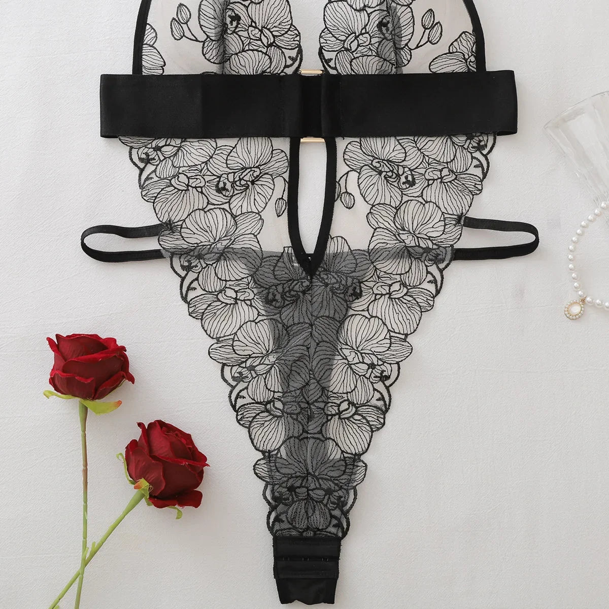 Sexy One Piece Bodysuit Lace Hollow Out Jumpsuit Women Erotic Lingerie