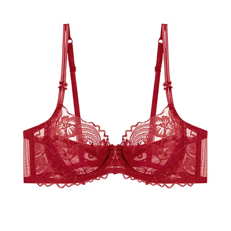 Sophisticated French Lace Bra, Unlined Minimizer Bra for Large Bust, Ultra Thin Breathable & Supportive Sexy Lingerie Set MOYISU