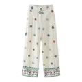 Foridol Floral Embroidery Women Shirt Pants Set Linen 2 Pcs Outfit Female Matching Set Wide Leg Pants Suit 2025 Casual Set
