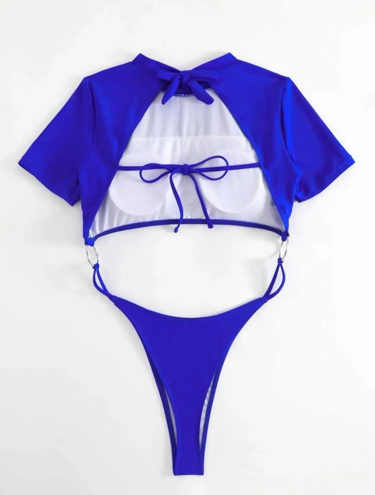 XS - L Mini Micro Thong Short Sleeve One Piece Swimsuit Women Female Swimwear Cut Cut Monokini High Cut Bathing Suit Swim Lady