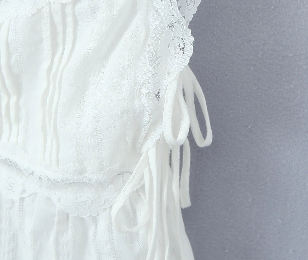 Foridol White Lace Tops for Women Summer Casual Side Tie Up Cotton Camis Top Buttons Casual Beach Vacation New Tops