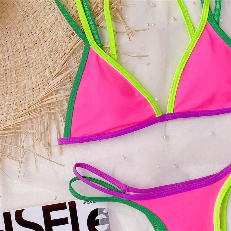 Splicing Brazilian Mini Thong Bikini Female Swimsuit Women Swimwear Two-pieces Bikini set High Cut Bather Bathing Suit Swim Lady