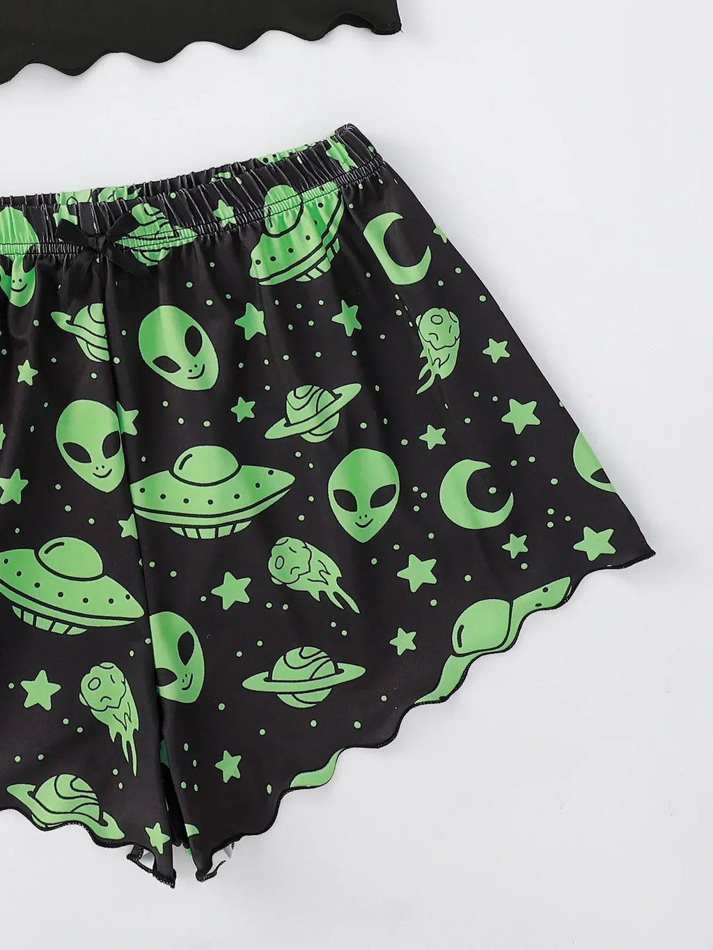 Sexy Alien Print Sling Sleepwear Women's Pajamas Set V-Neck Pyjamas Female Homewear Sleeveless Cute  Top And Shorts