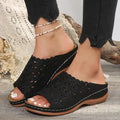 Fashion Plus Size Hollow Slippers for Women Summer 2025 Soft Sole Med Heel Sandal Woman New Arch Support Peep Toe Slides Mujer