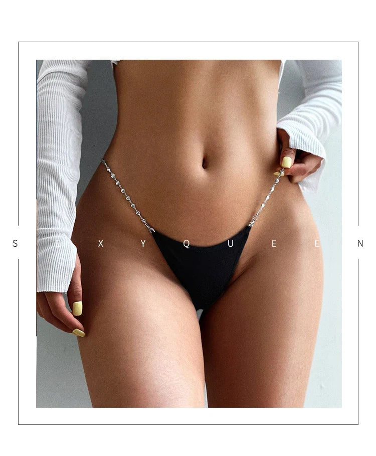 Metal Chain Hot Sexy Women Panties Cotton G String Girls Briefs Letter Thong Erotic Female Underwear Low Waist Intimates