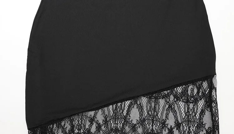 Ahagaga Fashion Women's Maxi Dresses Lace Patchwork Sexy Sheer Split Bodycon Slim Fit Turtleneck Sheath Female Party Vestidos