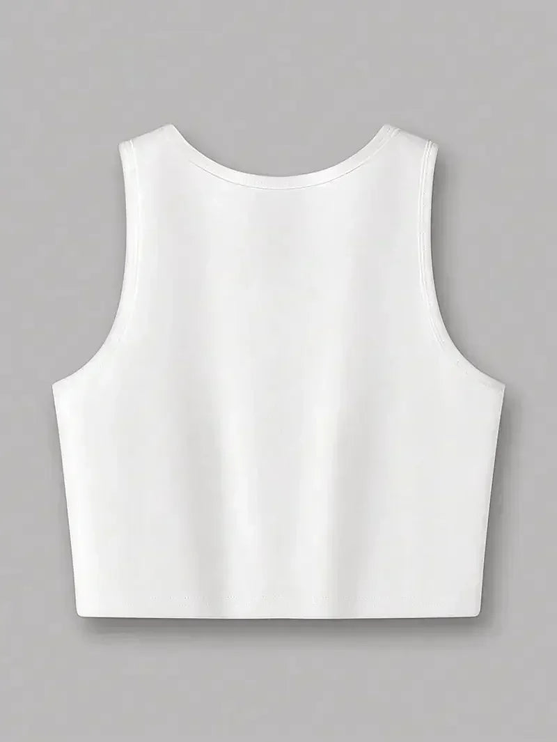 Vintage Happy Cherry Printed Crop Top Vest Women's Print Tank Top Round Neck Sleeveless Shirt Cropped T-shirt Sexy