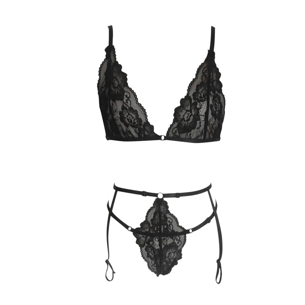 Women's Sexy Lingerie Set Lace Porn Costumes 3 Piece Push Up Bra G-String Garter Exotic Sets Lenceria Erotic Underwear For Sex