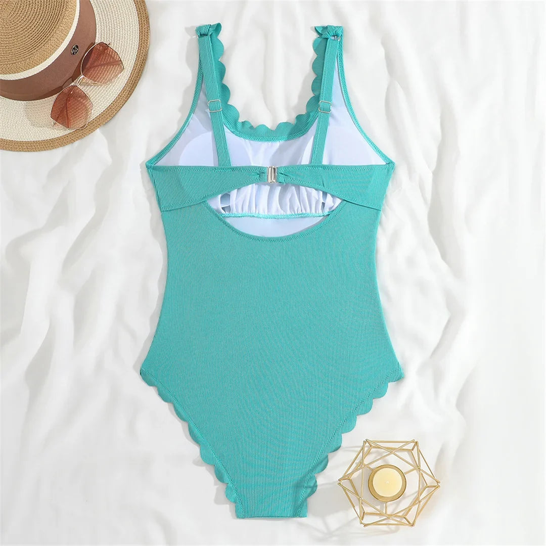 S - XXL 11 Colors Ribbed Frilled Women Swimwear One Piece Swimsuit Female Backless High Leg Cut Bather Bathing Suit Swim K7097