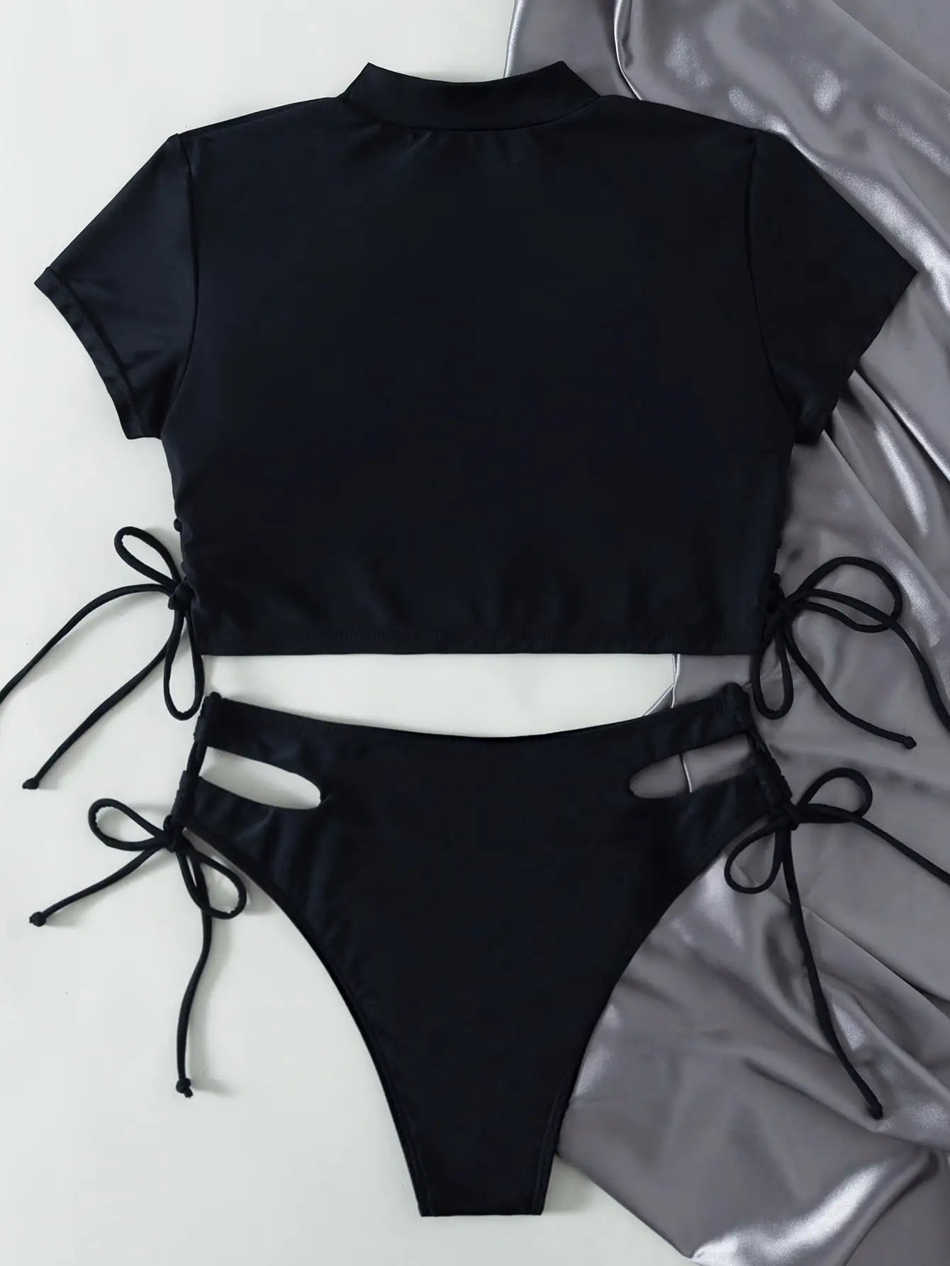 High Neck Bikini 2026 Women Swimsuit Solid Drawstring Swimwear Female Beachwear Bathers Bathing Swimming Suit Summer