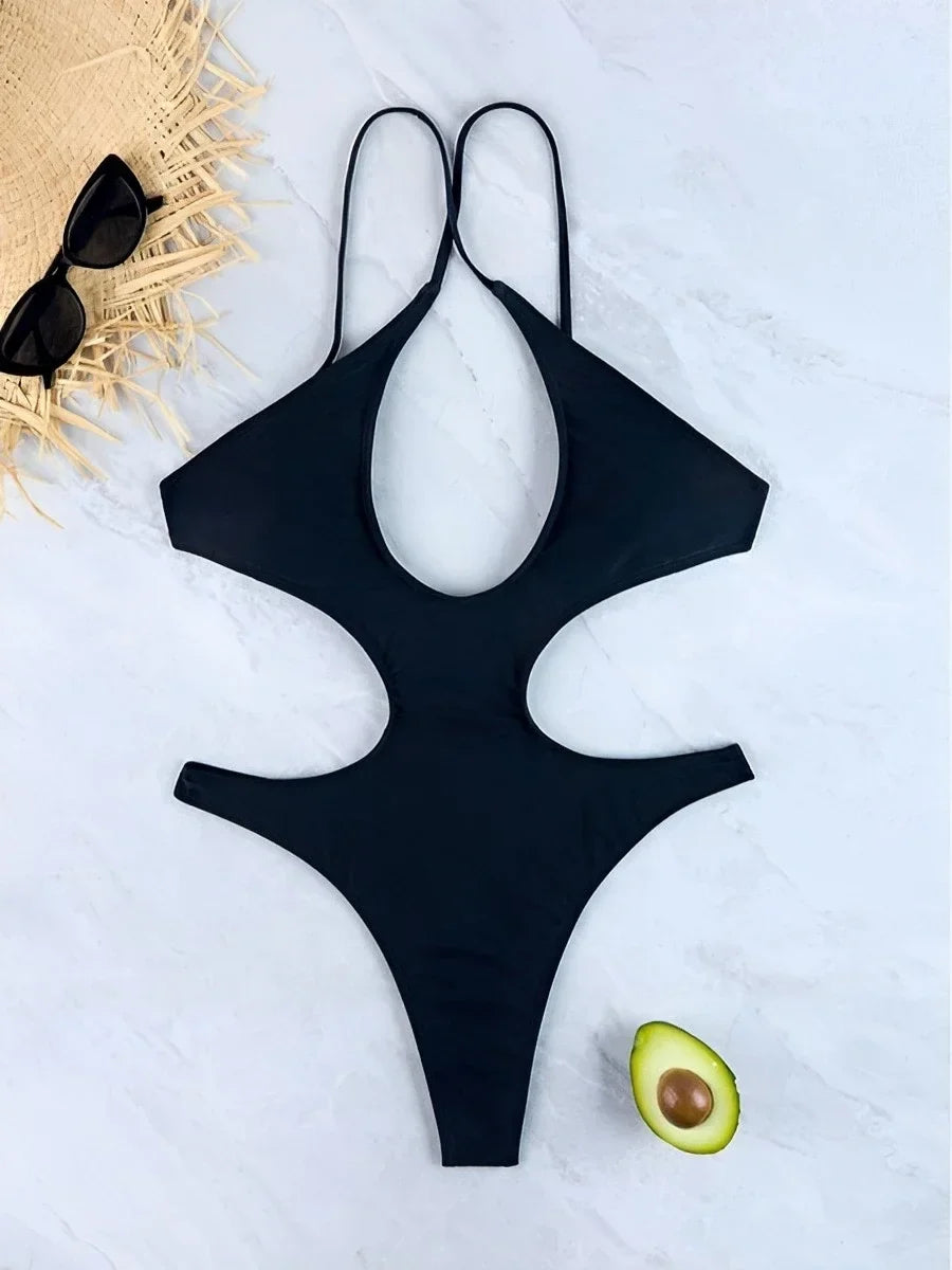 Sexy Halter Hollow Out Women Swimwear One Piece Swimsuit Female Monokini High Cut Bather Bathing Suit Swim Beachwear Bodysuit