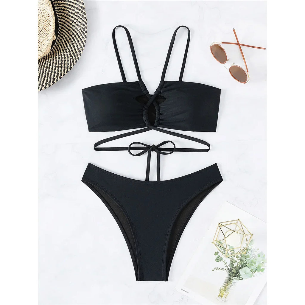 S - XL Cut Out Scrunch Butt Bikini Female Swimsuit Women Swimwear Two-pieces Bikini set Brazilian Bather Bathing Suit Swim K7300