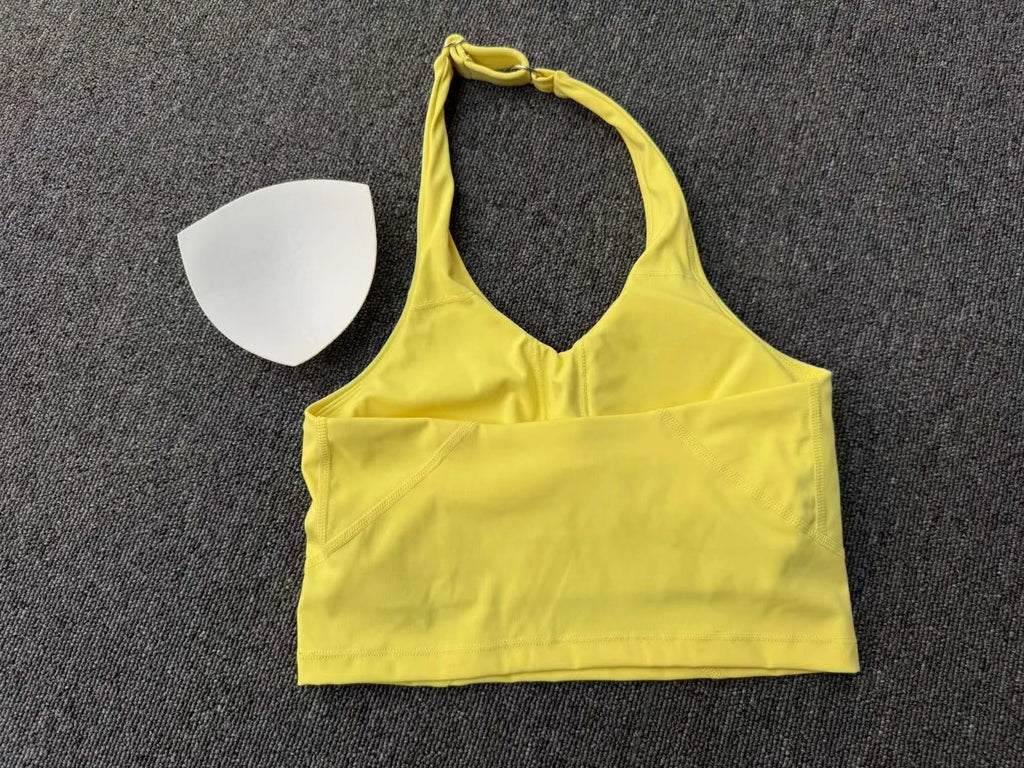 Women Fitness Sports Bra Halter Top High Support Push-up Open Back Gym Bra Shockproof Running Fitness Yoga Workout Underwear