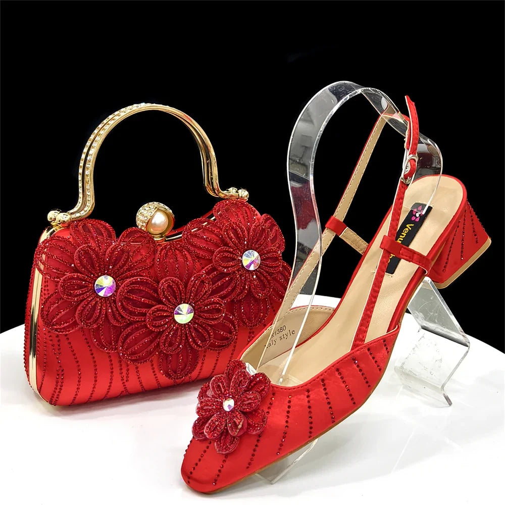 Doershow Italian Shoe and Bag Set New 2025 Women Shoes and Bag Set In Italy GREEN Italian Shoes with Matching Bag HW1-1