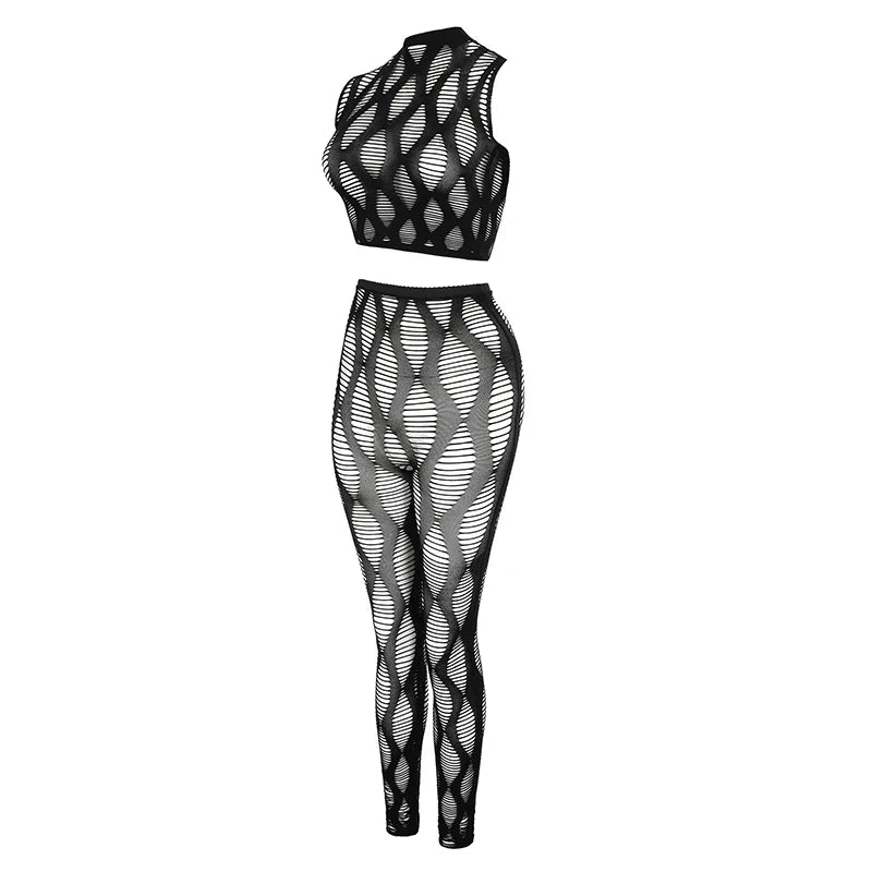1 Set Women Long Sleeve See-Through Fishnet Cover Up Hollow Out Tassel Bodycon Beachwear Dress