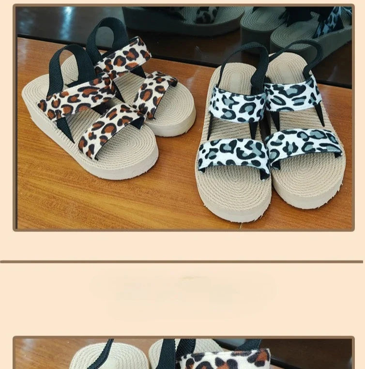 2026 Light Weight Summer Leopard Sandals For Women Daily Walking Shoes Soft EVA Elastic Band Girls Student Platform Sandalias