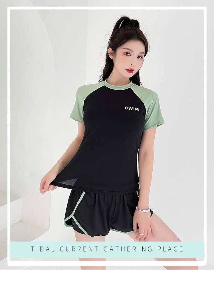 Swimsuit Women's Plus Size Two-piece Split Style Sports Style Conservative Slimming Hot Spring Ins Style Full Body Professional
