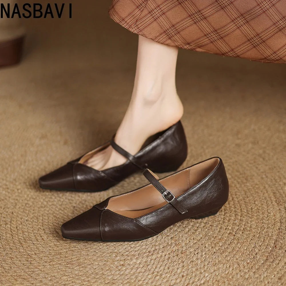 New Design Women T-Strap Sandals Square Toe Flats Buckle Breathable Mesh Casual Soft Leather Daily OL Shoes Plus Size 41 42 43