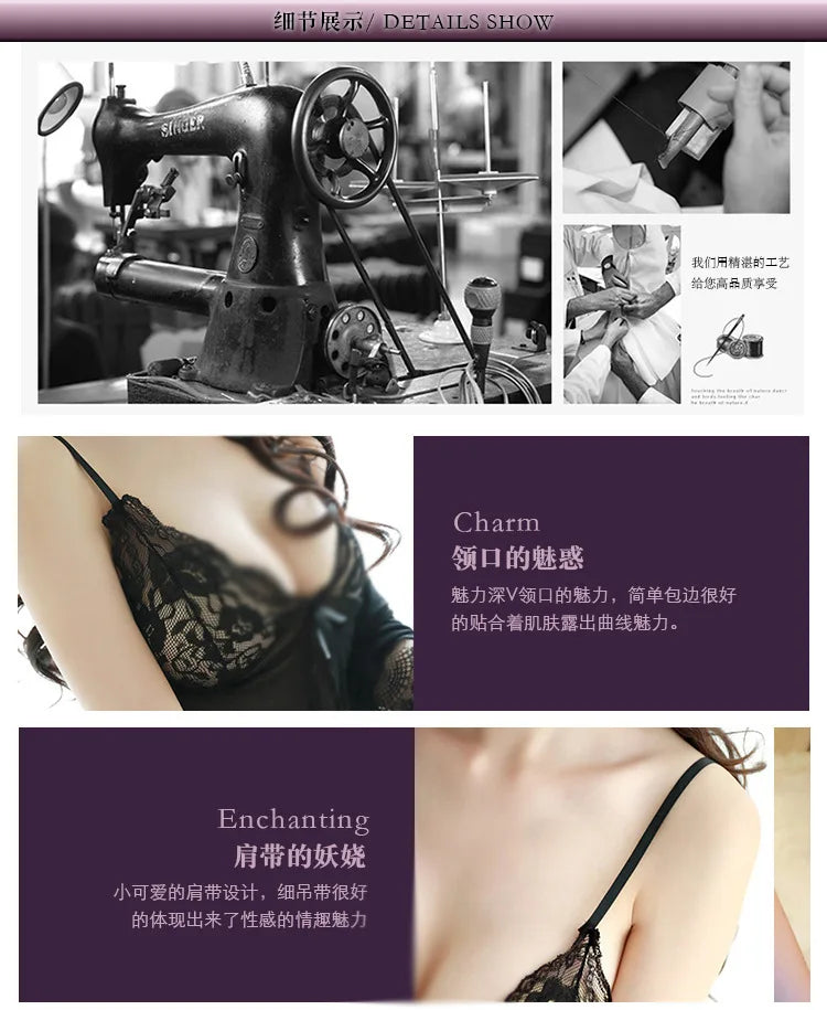 TJ large size see-through suspender sexy temptation lace nightgown temptation mesh pajamas