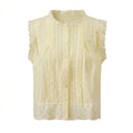 Summer Women’s Button Down Eyelet Tops Solid Color Sleeveless Round Neck Lace Trim Shirts Daily Casual Blouse Summer