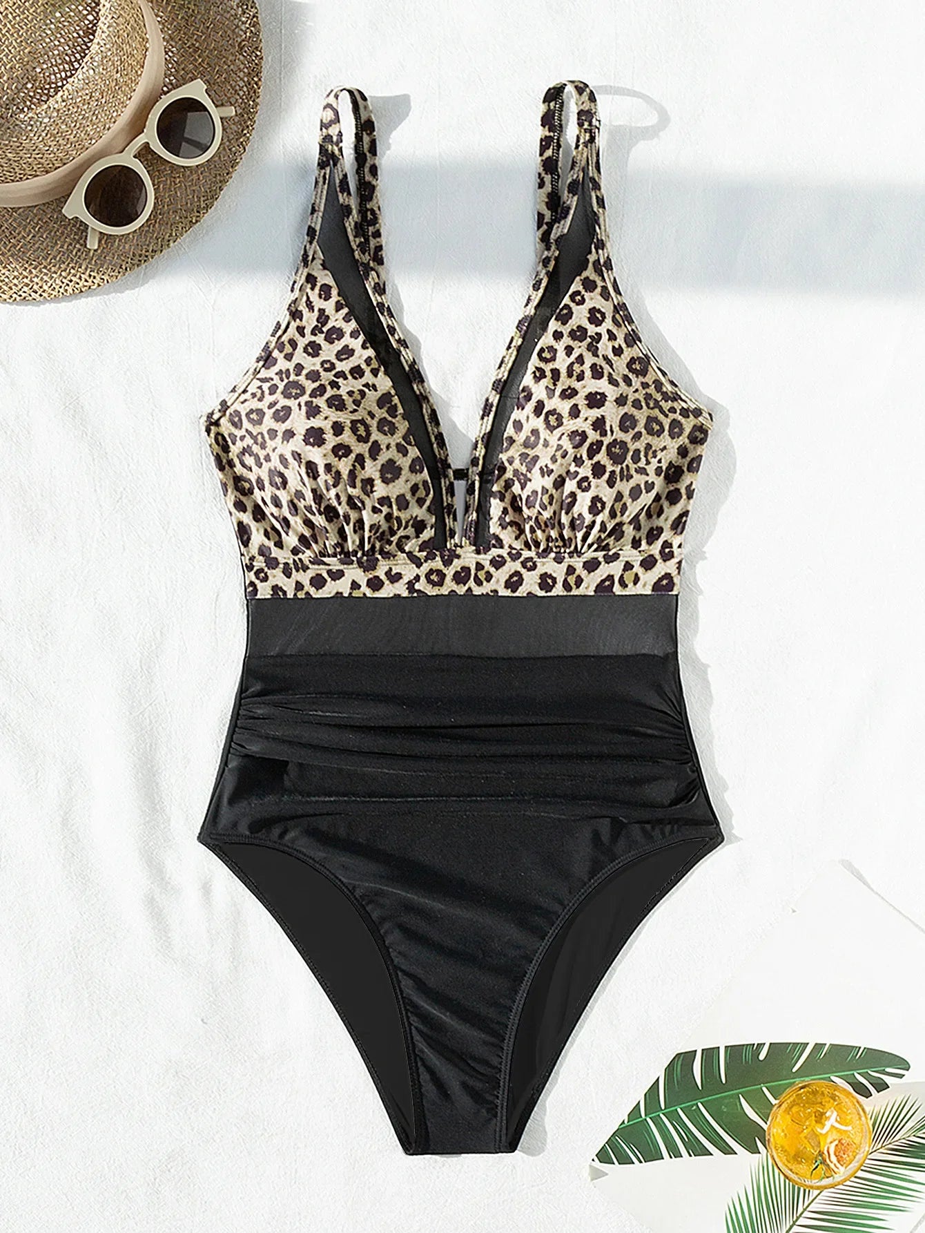 Sexy Black One Piece Swimsuit 2026 Women Mesh Patchwork Transparent Tummy Control Swimwear Bathing Suit See Through Monokini