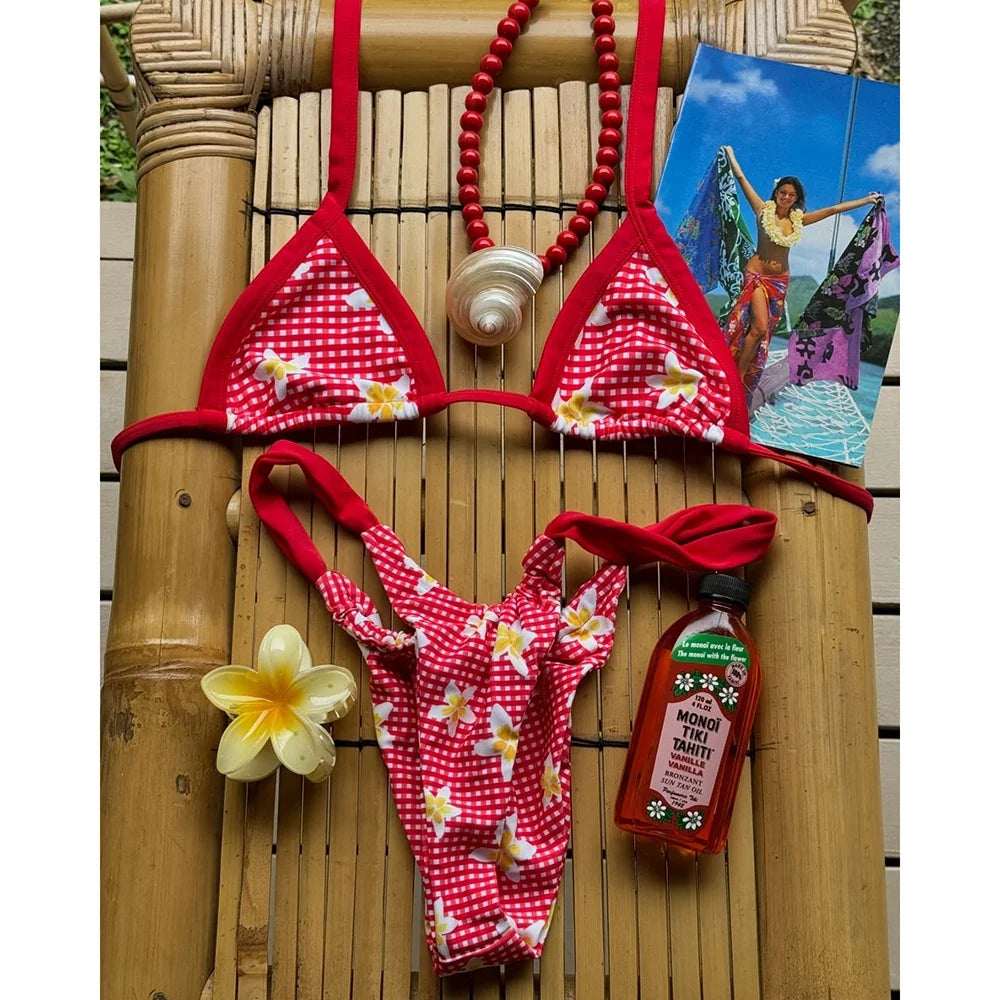Sexy Micro Bikini 2025 Women Swimsuit Female Swimwear Thong Bikinis Set Brazilian Halter Beach Wear Print Bathing Suit