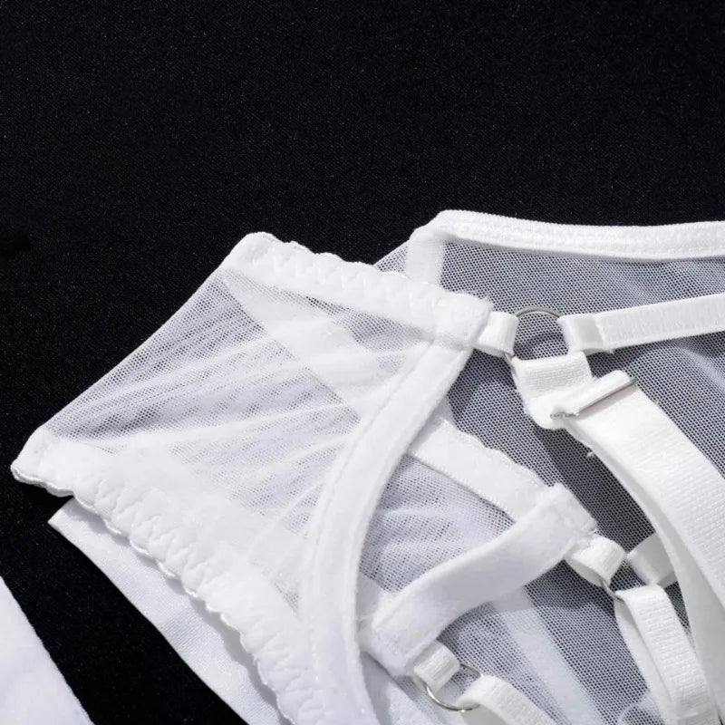 Toucheart 5-Pieces Erotic Lingerie Sexy Hip Skirt For Women Mesh Patchwork Hollow Out See-Through Lure Garters Underwear Suit