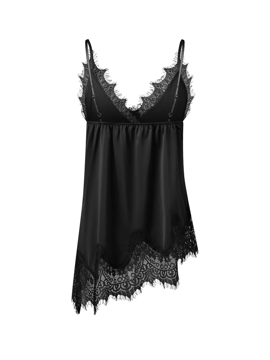 Women Summer Solid Color Lace Trimmed Camisole Fashion Spaghetti Strap Tank Top with Scalloped Hem