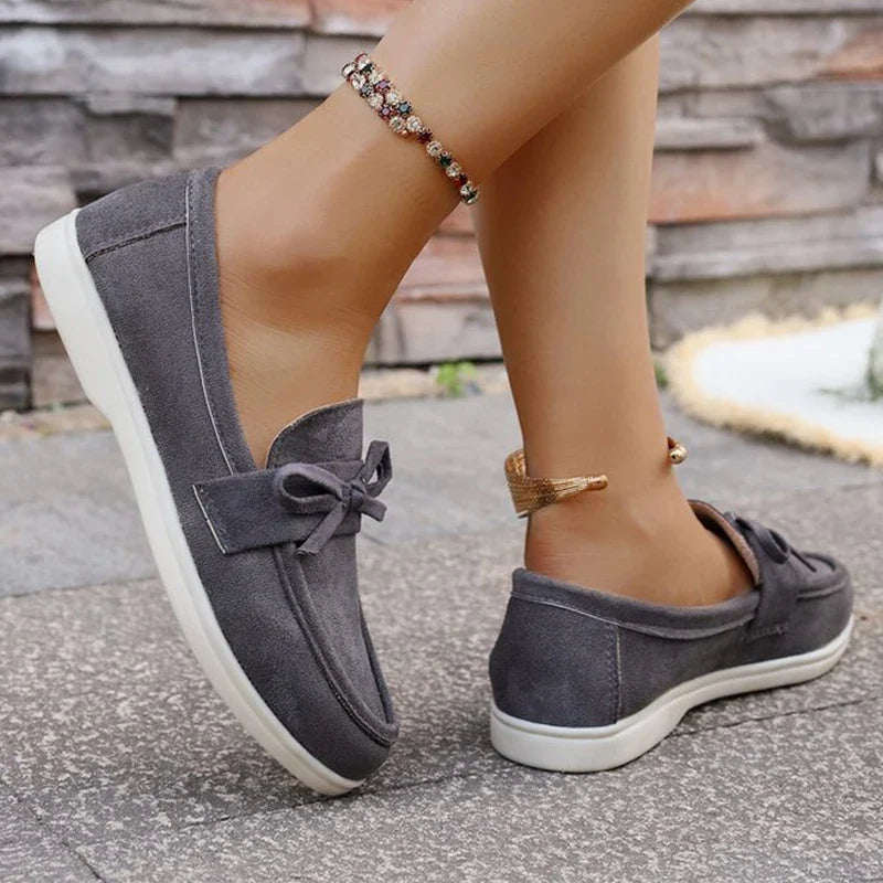 Solid Color Faux Suede Flat Shoes Women Spring Autumn Plus Size Bowknot Flats Woman Round Toe Non Slip Casual Shoes Female