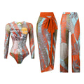 S - XXL 3PCS New Printed Long Sleeve With Pants Sarong Women Swimwear One Piece Swimsuit Female Bather Bathing Suit Swim K7180
