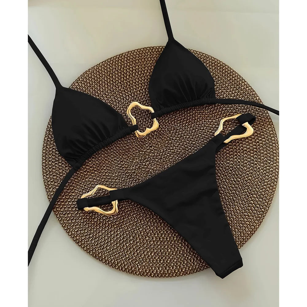 Sexy Halter Micro Bikini 2025 Women Swimsuit Solid Swimwear Thong Bikinis Set Brazilian Beach Wear Bathing Suit Biquini Female