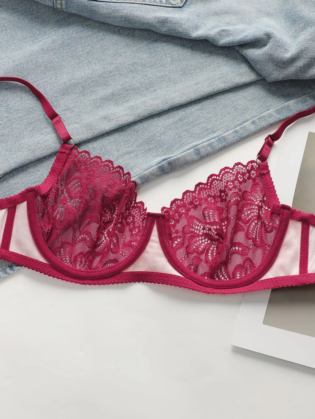 Lace Transparent Underwear Sets for Women Sexy Lingerie Fairy Embroidery Brief Sets Delicate Pink Leopard Push Up Bra A3131