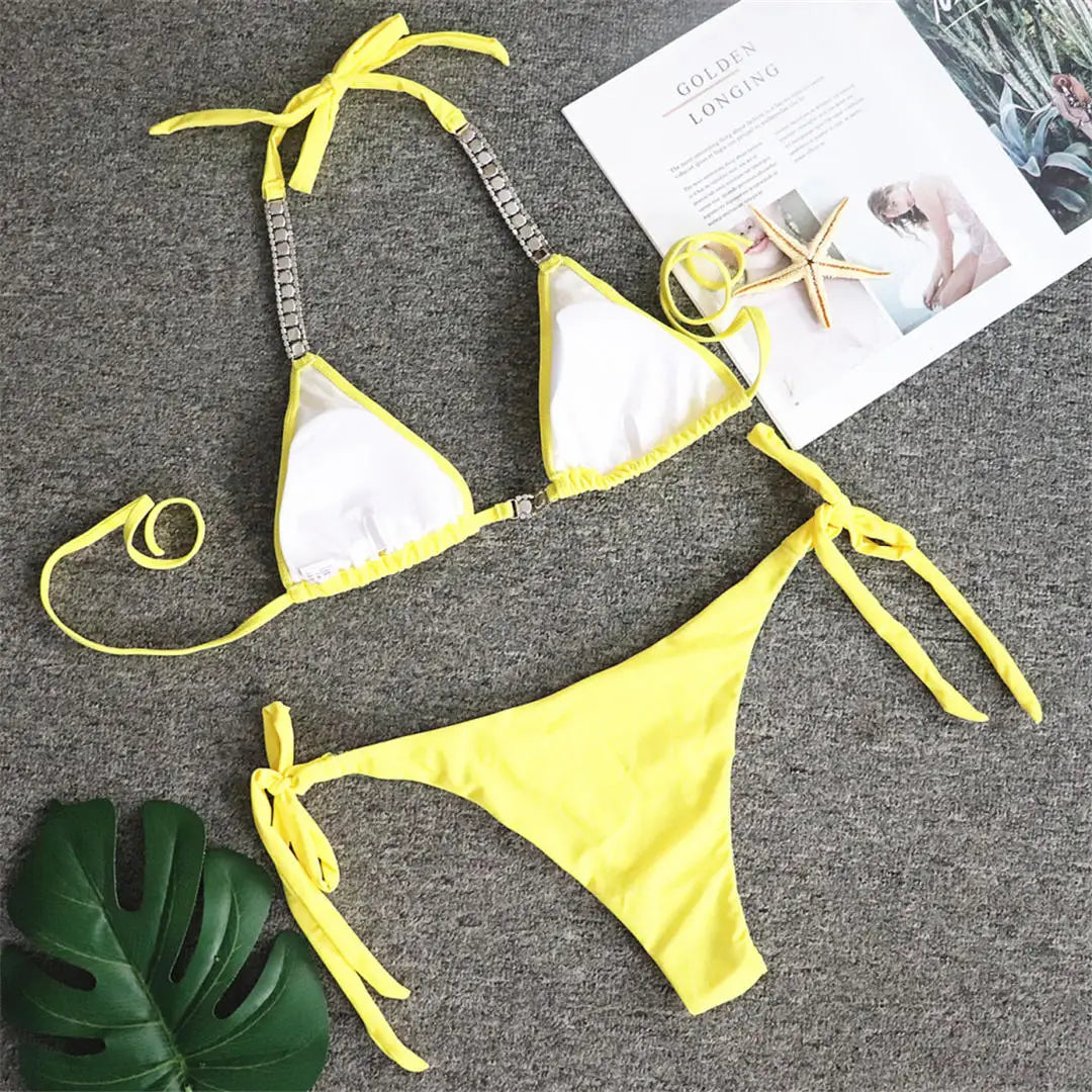 New Jewelled Rhinestone Bling Diamond Bikini Women Swimwear Female Swimsuit Two-Pieces Bikini Set Bather Bathing Suit Swim V2268