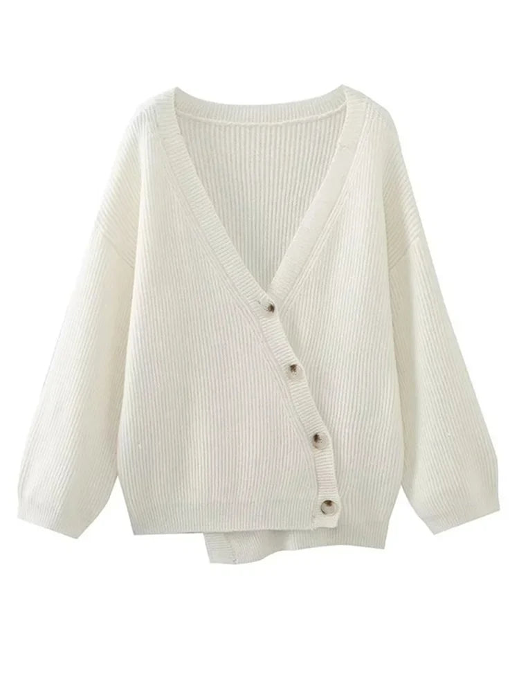 Foridol V-neck Oversize Beige Autumn Winter Women Knitted Long Sleeves Cozy Femme Casual Cardigans Sueter Mujer Loose Sweater