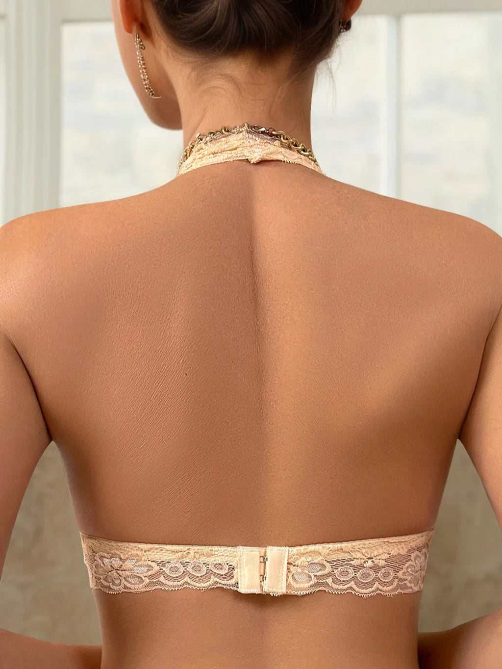 Women's full cup hanging neck push up bra without steel ring thin lace personality Lingerie beautiful back brassiere A561
