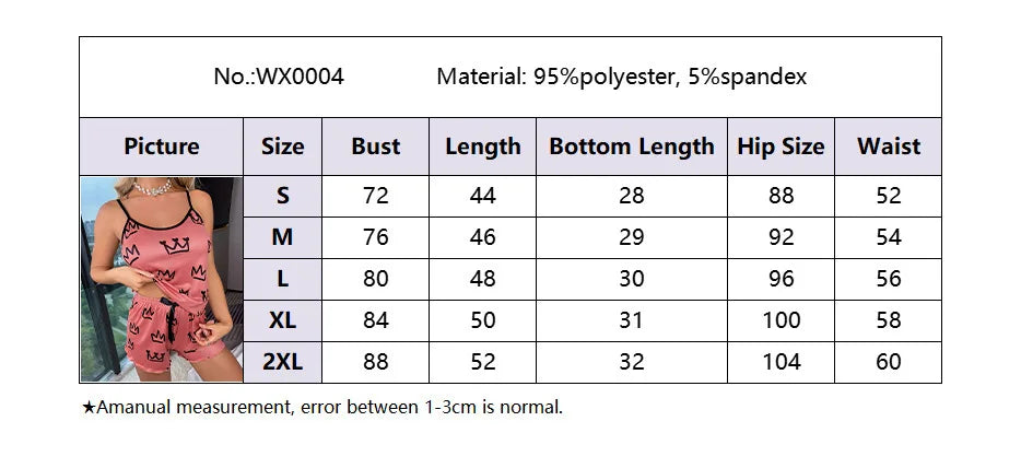 Sexy Summer Women Pajamas Set  Heart Print Sleepwear Cotton Home Clothes Tops And Shorts Cute Soft Sleeveless Nightwear XXXL
