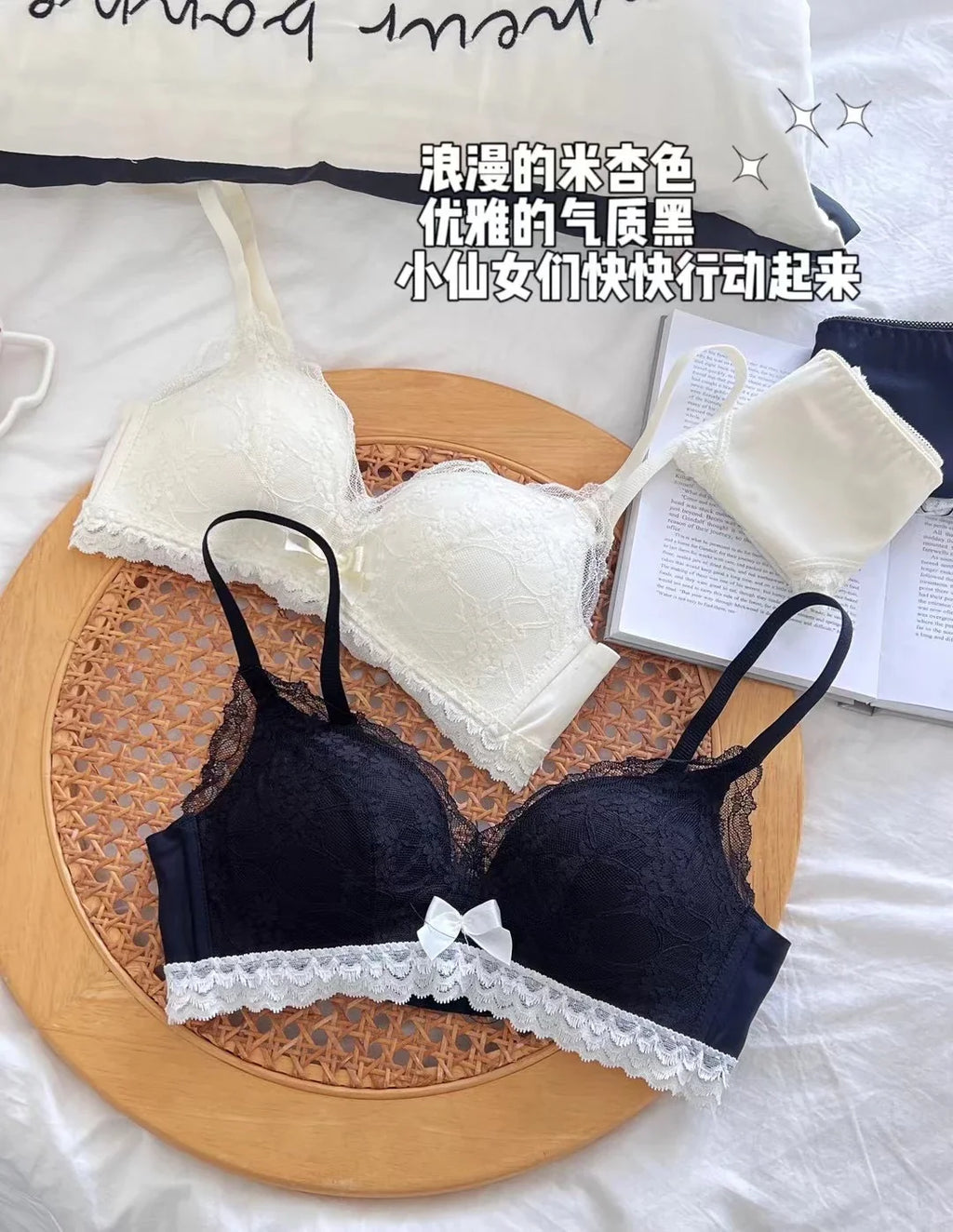 Japanese Anime Lace Bra Set Push Up Wireless Bralette Small Bust Seamless Sexy Triangle Cup Lingerie Set Spring Summer MOYISU