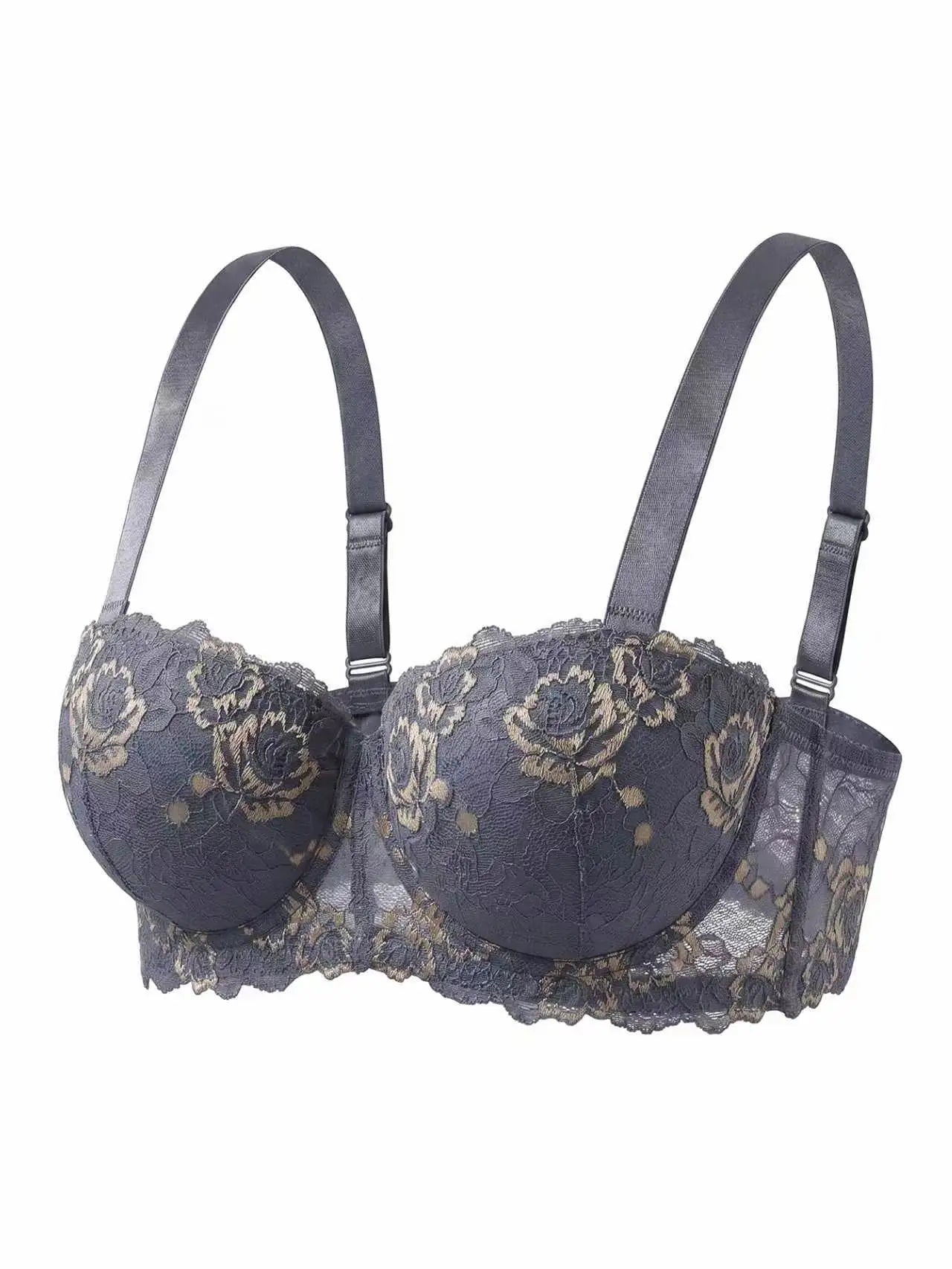 Floral Plus Size Women Bra Lace & Embroidery Push up Bra Comfort Thin Cup Underwire Support Lingerie Bra