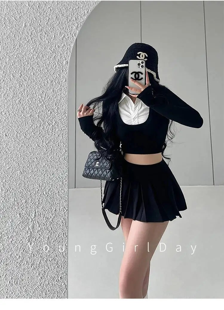 WOMENGAGA Fahsion Women Skorts Spicy Girl Sexy High Waist SlimA-LINE Pleated Skirt Half Body Short Skirt Sweet Korean Style 8NDZ