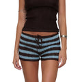 Women’s Summer Shorts Low Waist Stripe Print Knit Bodycon Shorts Beach Club Casual Grunge Stretchy Shorts
