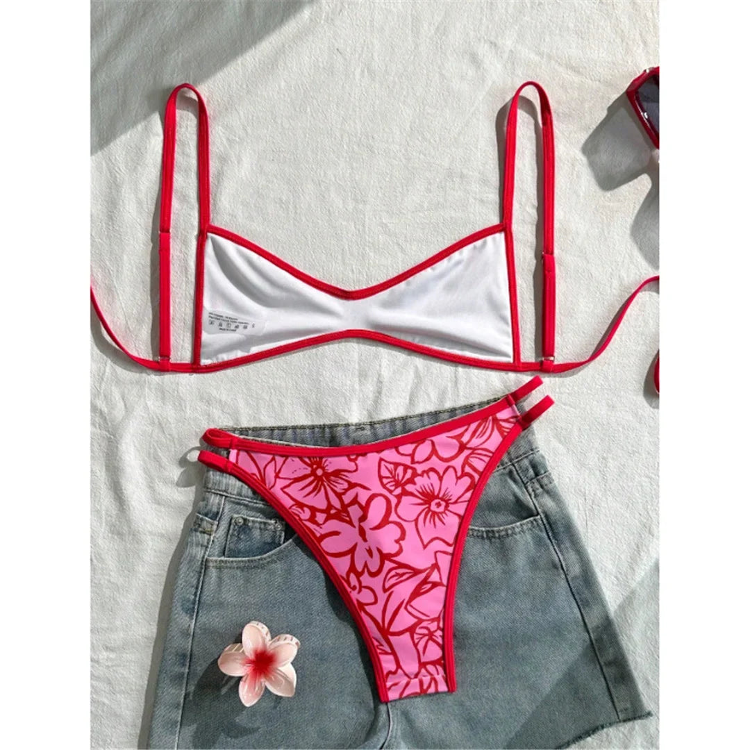 S - XL 2026 Sexy Printed High Leg Cut Bikini Female Swimsuit Women Swimwear Two-Pieces Bikini Set Bather Bathing Suit Swim V8037
