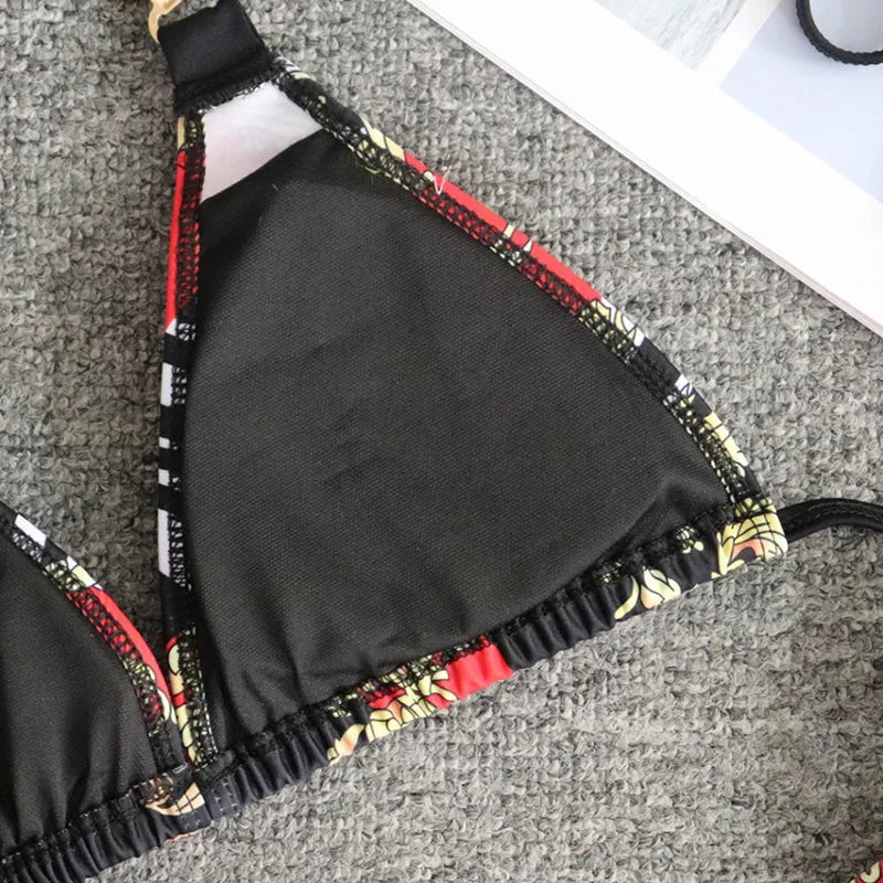 New Print Metal Halter Bikini 2025 Women Swimsuit Female Swimwear Two-pieces Bikini set Brazilian Bather Push Up Bathing Suit